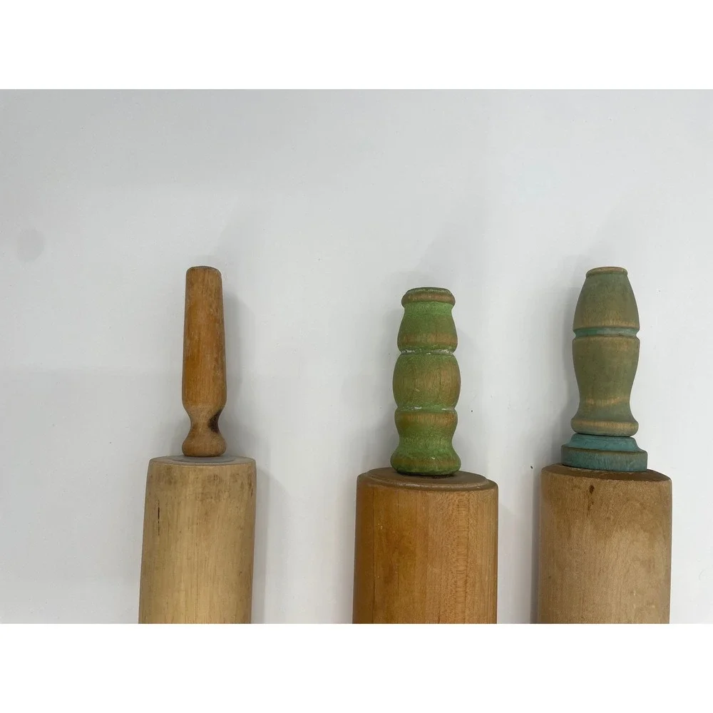 Unbranded Rolling Pin Set 3pc Tan Wood Vintage Farmhouse Cottagecore Primitive